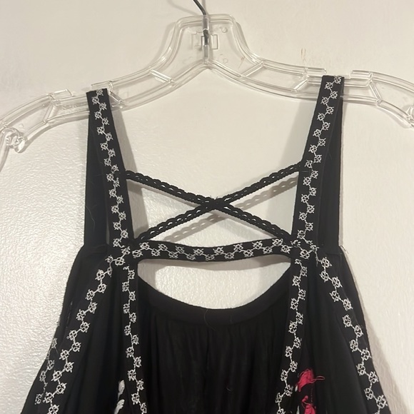 Free People black/embroidery peep shoulder top. straps w/crisscross back detail - Picture 7 of 10
